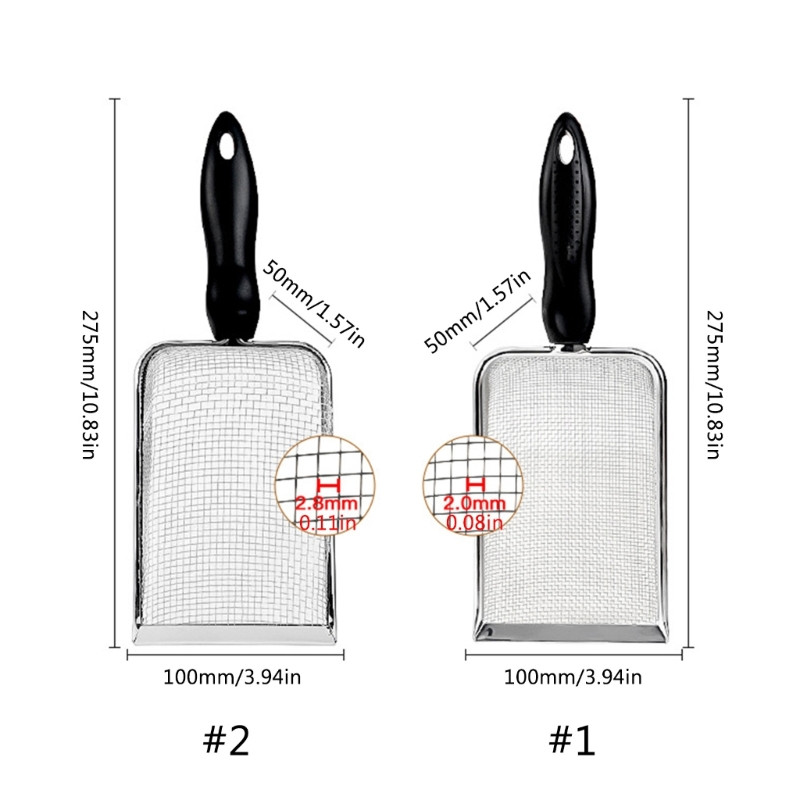 Roplių kaušeliai terariumo patalynės substrato smėlio sijotuvas nerūdijančio plieno smulkaus tinklelio mažo naminių gyvūnėlių narvelio valymo kastuvas