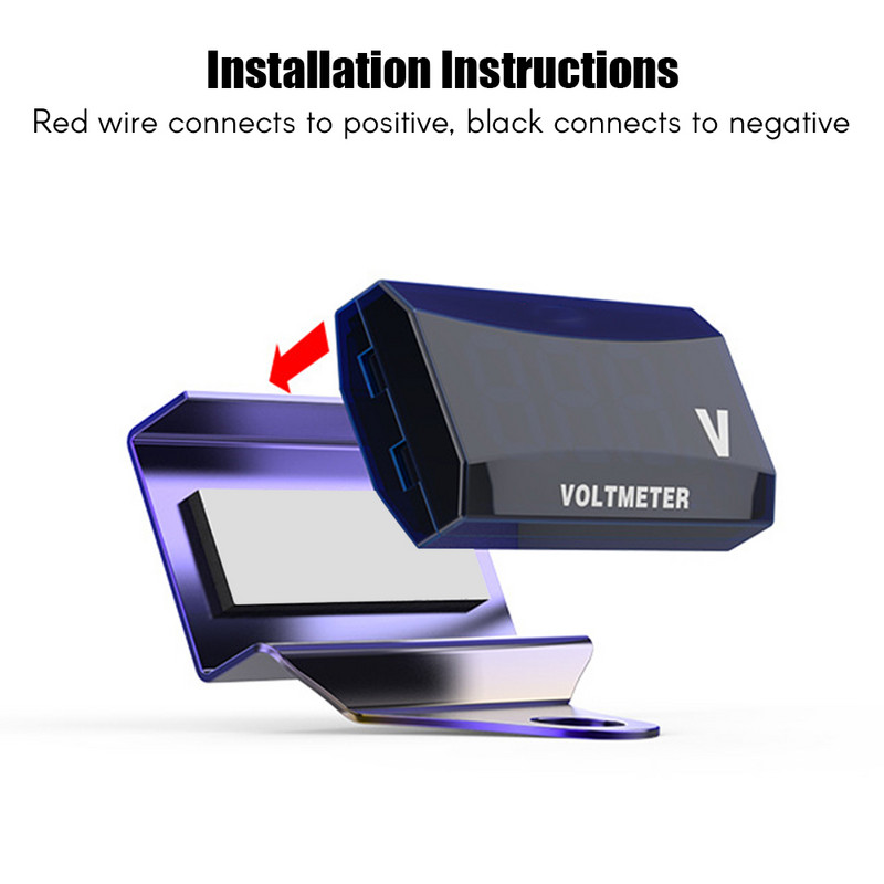 Voltmetru digital DC12-150V Accesorii pentru motociclete cu afișaj LED Tester de tensiune rezistent la apă Indicator de monitorizare a bateriei cu suport