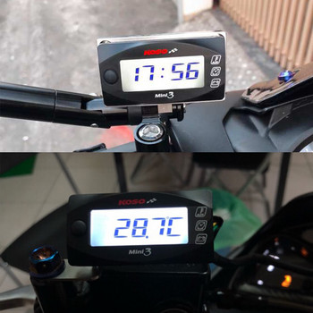 MINI 3 в 1 LED дисплей KOSO метър (температура на въздуха + време + волт) Тест за измерване Измервател на стайната температура Волтметър Часовник Мотоциклетни инструменти