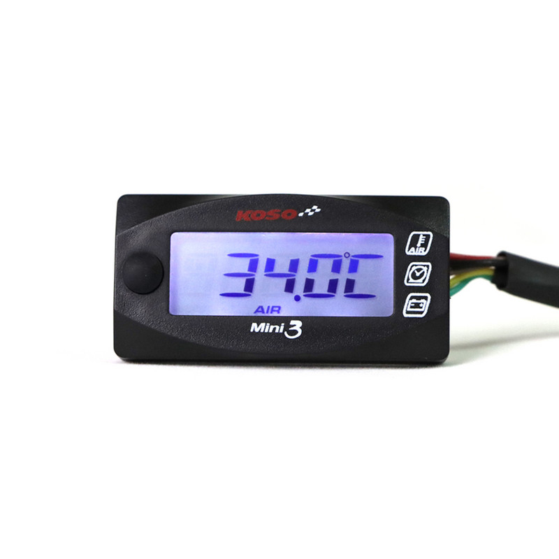 MINI 3-ühes LED-ekraan KOSO arvesti (õhutemperatuur + aeg + volt) mõõtmisruumi temperatuuri mõõtmine voltmeeter Kell Mootorratta tööriistad