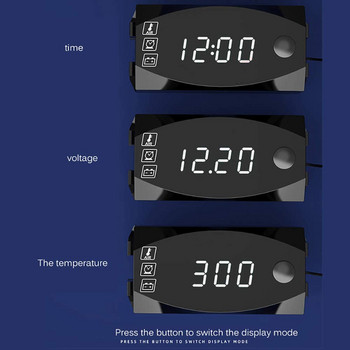 Многофункционален Voltimetro Цифров часовник Термометър Волтметър DC 12V 3 в 1 LED дисплей Мотоциклет Скутер Автомобил Лодка IP67