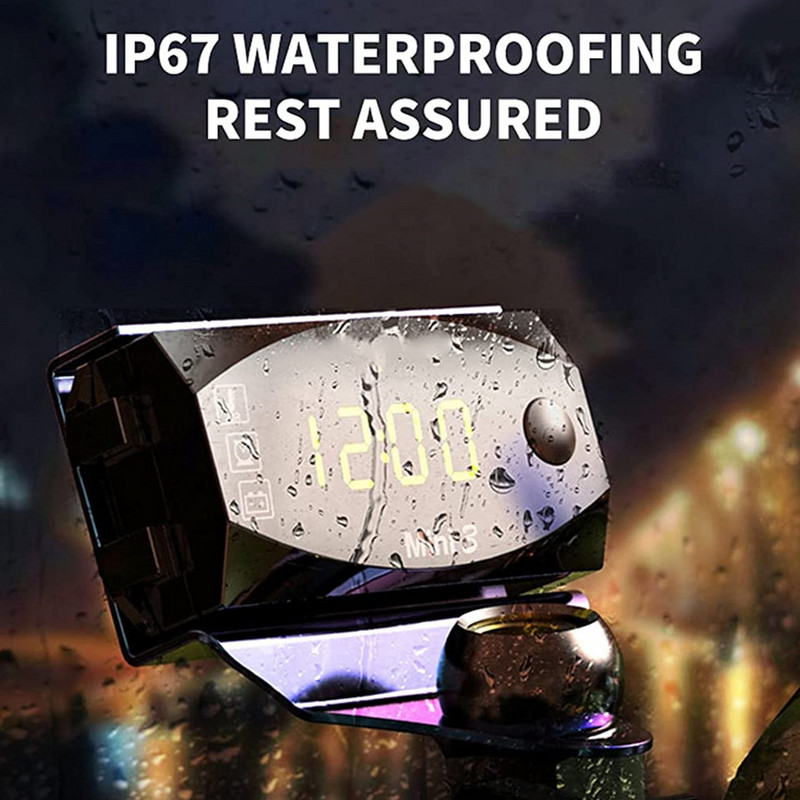 Daugiafunkcis Voltimetro skaitmeninis laiko laikrodžio termometras voltmetras DC 12V 3 viename LED ekranas Motociklas Motoroleris Automobilinė valtis IP67