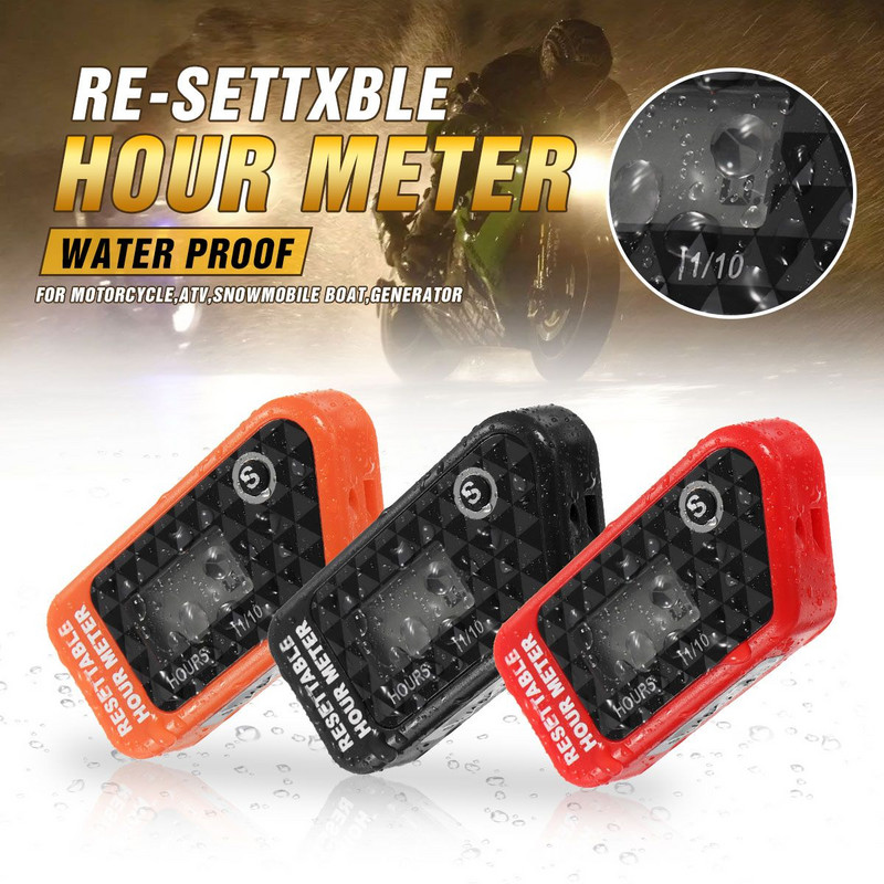 Vodootporni LCD podsjetnik brojača sati rada koji se može poništiti za održavanje u crnoj/crvenoj boji Za motocikl/ATV/motorni čamac/kosilicu