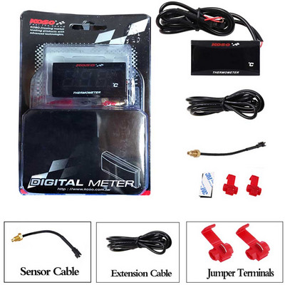 12V motociklo KOSO mini skaitmeninio ekrano voltmetras voltmetras Honda Kawasaki Suzuki Yamaha Xmax 300 vandens temperatūros matuokliai