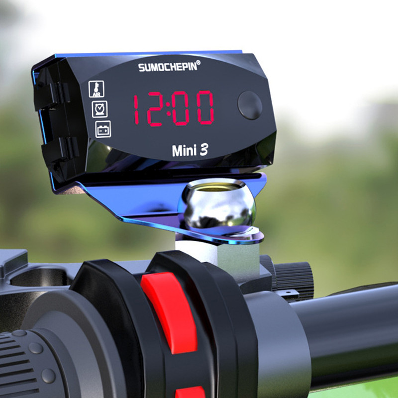 Ceas electronic 3 în 1 LED pentru motociclete Afișaj digital Voltmetru Ceas IP67 Termometru electronic colorat, impermeabil, rezistent la praf