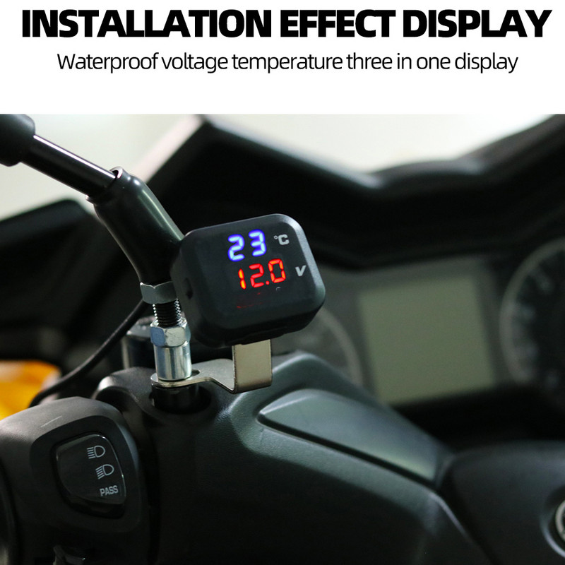 Voltmetru pentru motocicletă, temperatură, încărcător USB, termometru, tensiune, indicator digital, afișaj pentru Vespa Yamaha NMAX XMAX TMAX NVX XADV
