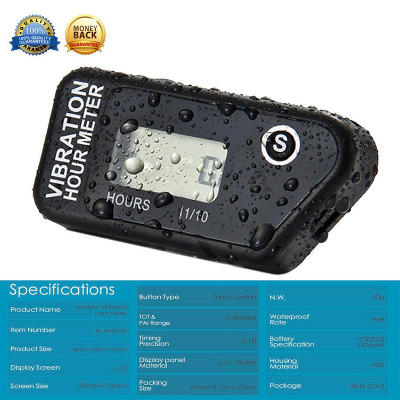 Skaitmeninis atstatomas belaidis vibracijos valandų skaitiklis LCD skaitiklis motociklų keturračiams. Dirt Bike vejapjovės mašina