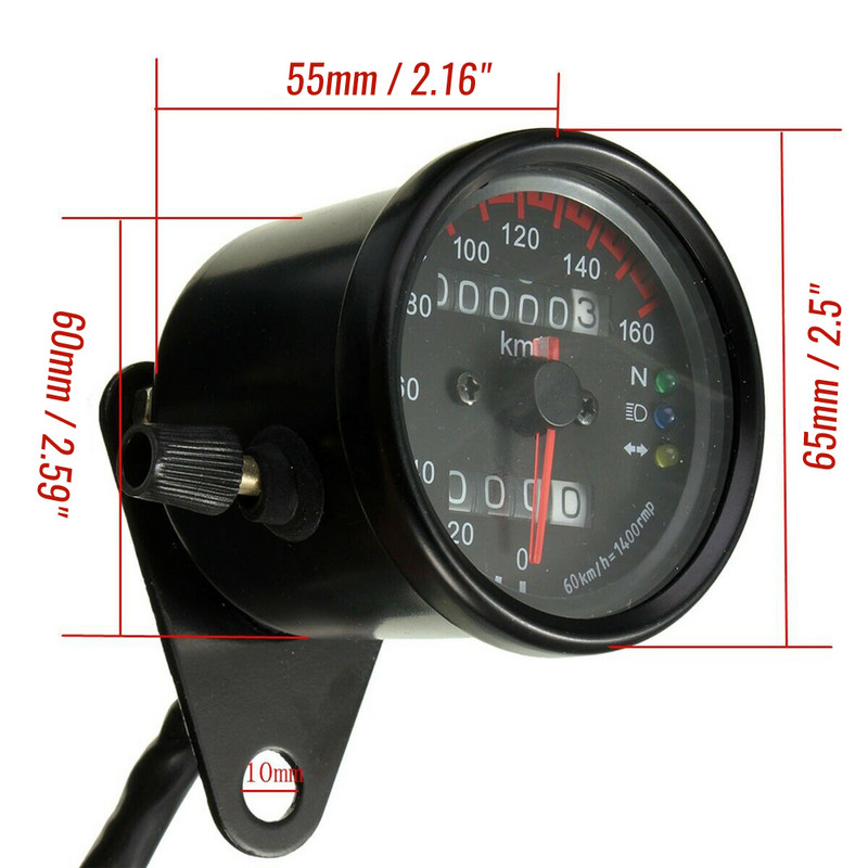 Universaalne mootorratta spidomeeter kahevärvilise LED-valgusega läbisõidumõõdik kiiruse KMH mõõte miil Cafe Racer mootorratta jaoks