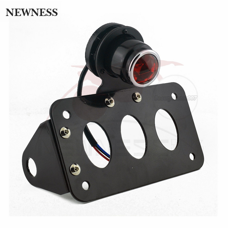 Universalus 12 V motociklo šoninis galinis žibintas su valstybinio numerio ženklo laikikliu, skirtas Harley Bobber Yamaha Honda stabdymo žibintui