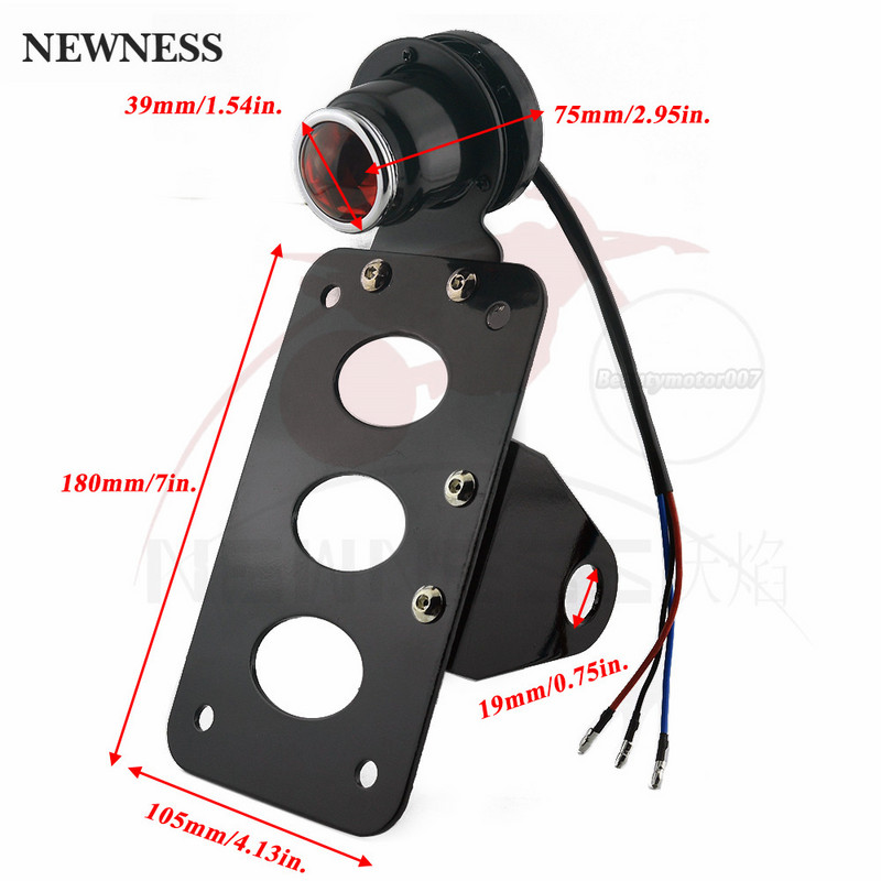 Universalus 12 V motociklo šoninis galinis žibintas su valstybinio numerio ženklo laikikliu, skirtas Harley Bobber Yamaha Honda stabdymo žibintui