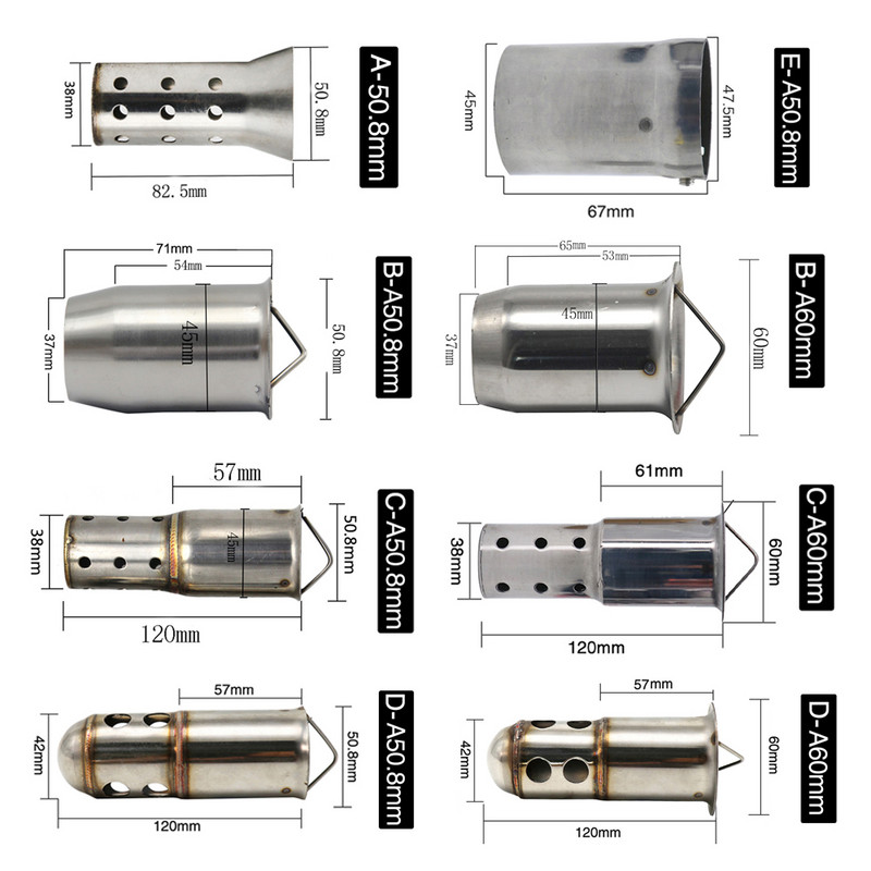 Ulazni ispušni prigušivač motocikla od nehrđajućeg čelika 51 mm 60 mm Podesivi DB ubojiti prigušivač Eliminator buke Prednji katalizator