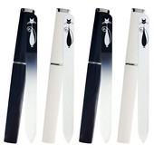 Pile de unghii cu model de pisici placate cu alb negru Pilă de unghii din sticlă de cristal cu carcasă rigidă din plastic, instrumente pentru unghii