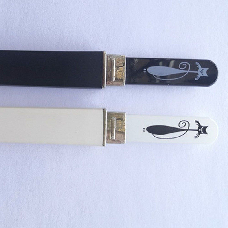 Pile de unghii cu model de pisici placate cu alb negru Pilă de unghii din sticlă de cristal cu carcasă rigidă din plastic, instrumente pentru unghii