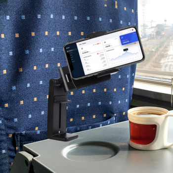 Щипка за държач за телефон в самолет Преносима стойка за пътуване Бюро Сгъваема въртяща се селфи държаща седалка за влак Поддръжка на скоба за мобилен телефон