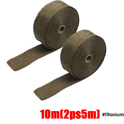 Ρολό 15M 10M 5M Titanium/Black Exxhaust Heat Wrap Roll for Motocycle Fiberglass Heat Shield Tape with Stainless Ties Δωρεάν αποστολή