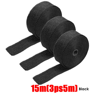 Ρολό 15M 10M 5M Titanium/Black Exxhaust Heat Wrap Roll for Motocycle Fiberglass Heat Shield Tape with Stainless Ties Δωρεάν αποστολή