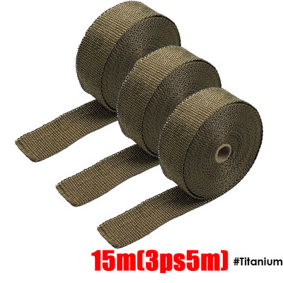 Ρολό 15M 10M 5M Titanium/Black Exxhaust Heat Wrap Roll for Motocycle Fiberglass Heat Shield Tape with Stainless Ties Δωρεάν αποστολή