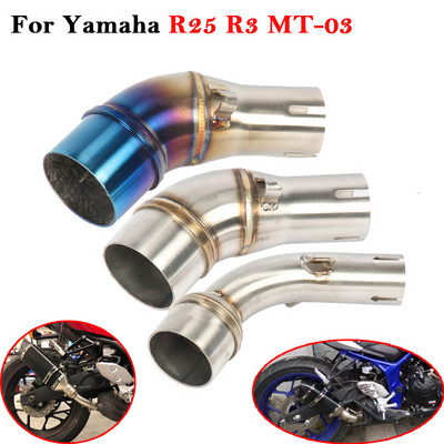 Paredzēts Yamaha YZF R25 R3 MT-03 MT03 motocikla izplūdes gāzu 51 mm evakuācijas sistēmu savienojuma trokšņa slāpētājam, modificēta slīdēšanai vidējā savienojuma caurulē