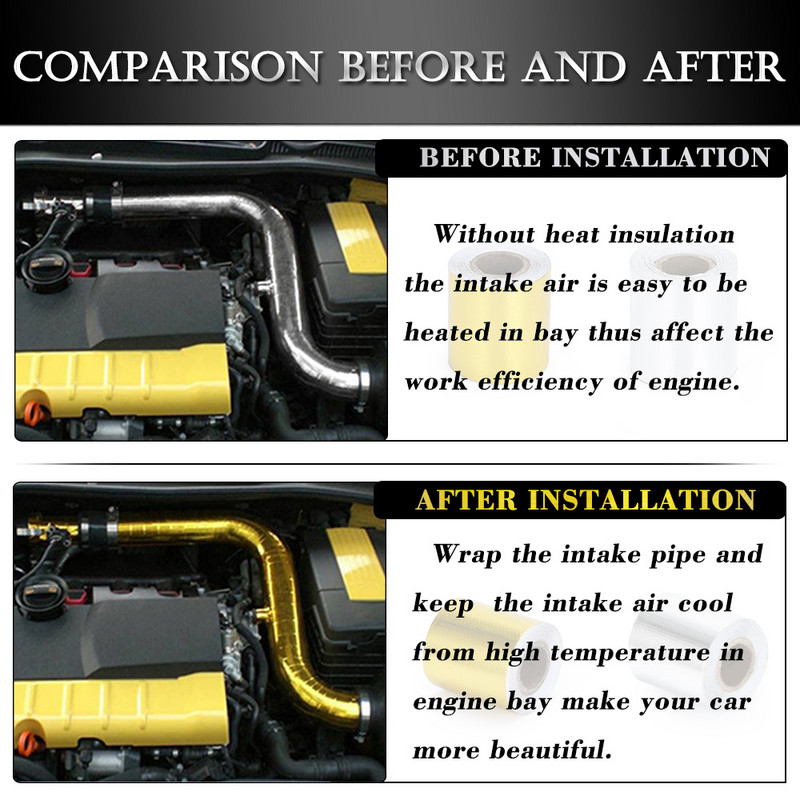 A Aur 1'' Bandă de evacuare termică Admisia aerului Izolație termică Scut înveliș Barieră de căldură reflectorizată Motor autoadeziv 1 inch 5/10M