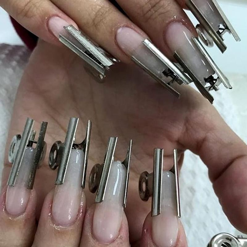 6/12 komada srebrne C zakrivljene kopče za nokte od nehrđajućeg čelika s akrilnim gelom Nail Art savjeti za ekstenzije Stezaljke za francusku manikuru