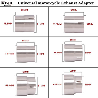 Universālā motocikla izplūdes adaptera evakuācijas savienojuma reduktors, trokšņa slāpētājs, nerūsējošais tērauds, 51 Mm, 52 mm, 54 mm, 56 mm, 58 mm, 62 mm