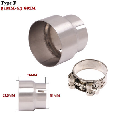 Universalus motociklo išmetimo adapterio pabėgimo jungtis, reduktorius, duslintuvas, nerūdijantis plienas, 51 mm, vingiuojantis 52 mm, 54 mm, 56 mm, 58 mm, 62 mm.