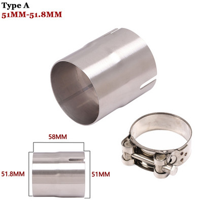 Universalus motociklo išmetimo adapterio pabėgimo jungtis, reduktorius, duslintuvas, nerūdijantis plienas, 51 mm, vingiuojantis 52 mm, 54 mm, 56 mm, 58 mm, 62 mm.