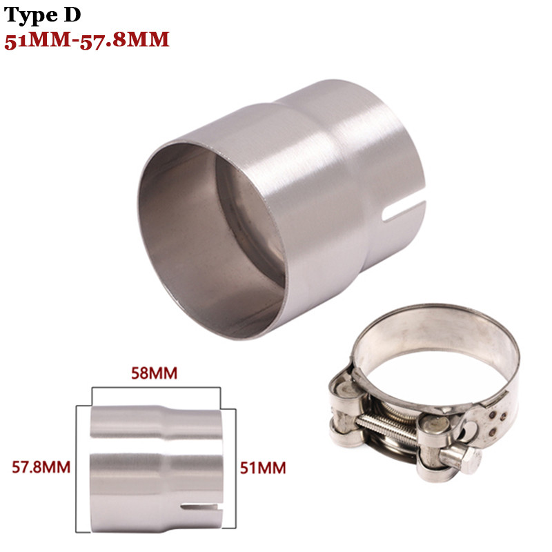 Universalus motociklo išmetimo adapterio pabėgimo jungtis, reduktorius, duslintuvas, nerūdijantis plienas, 51 mm, vingiuojantis 52 mm, 54 mm, 56 mm, 58 mm, 62 mm.