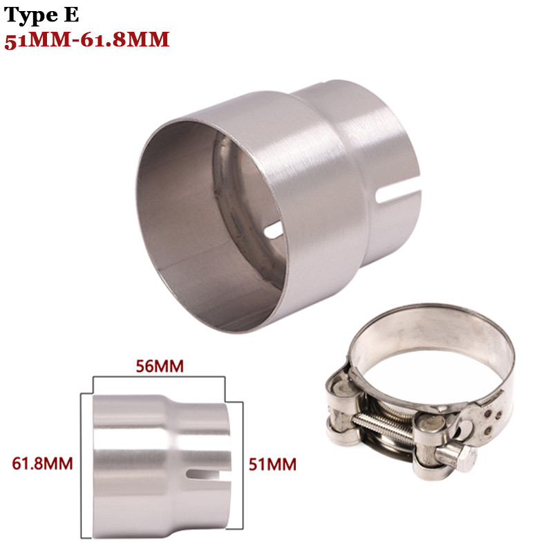 Universalus motociklo išmetimo adapterio pabėgimo jungtis, reduktorius, duslintuvas, nerūdijantis plienas, 51 mm, vingiuojantis 52 mm, 54 mm, 56 mm, 58 mm, 62 mm.