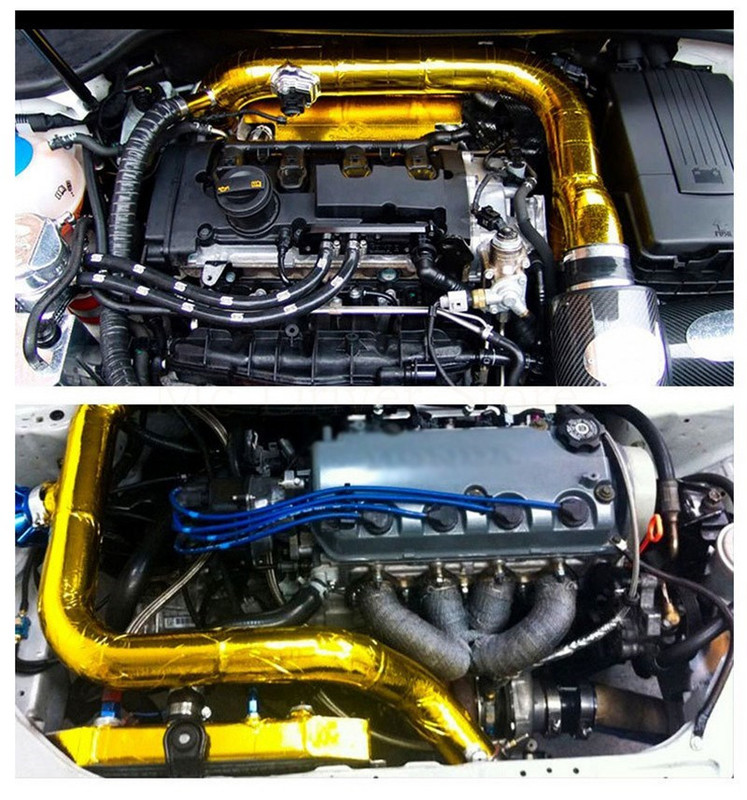 Bandă de evacuare termică aurie 5/9/10M Admisie de aer Izolație termică Scut înveliș Barieră de căldură reflectorizată Motor autoadeziv Universal