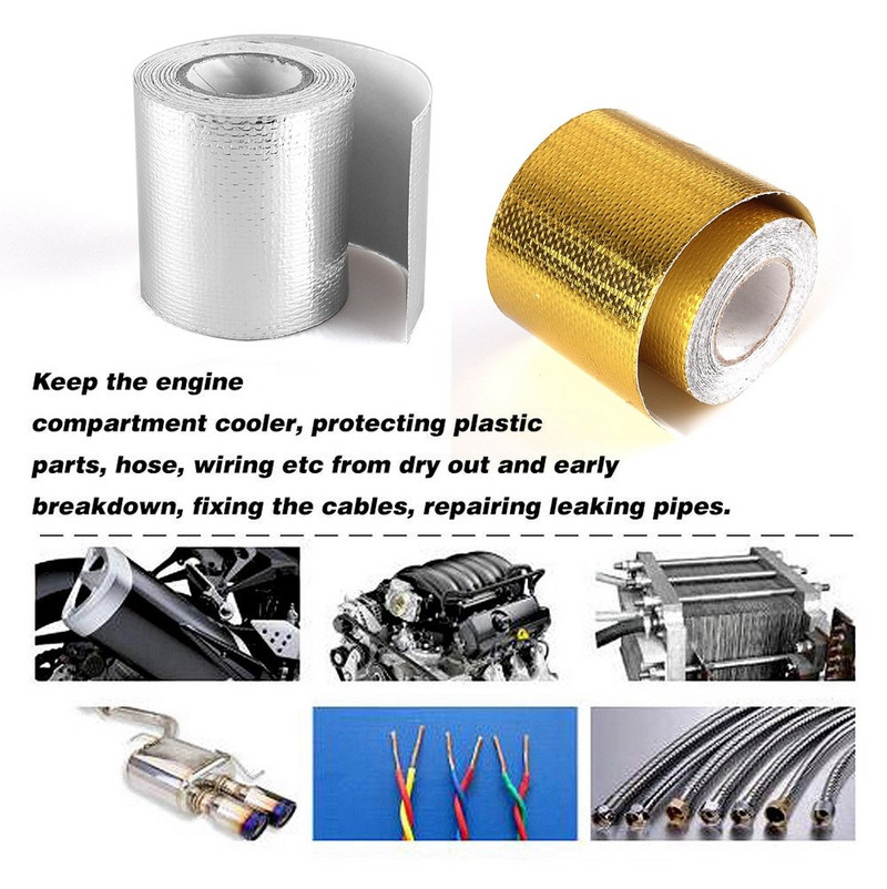 Bandă de evacuare termică aurie 5/9/10M Admisie de aer Izolație termică Scut înveliș Barieră de căldură reflectorizată Motor autoadeziv Universal