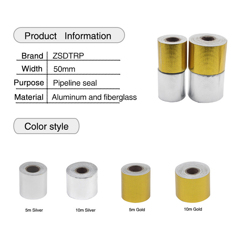 Alconstar- Curea din fibră de sticlă 5M/10M Auto Motocicletă Refit Banda de izolare termică Evacuare Înveliș termic Roll Scut termic