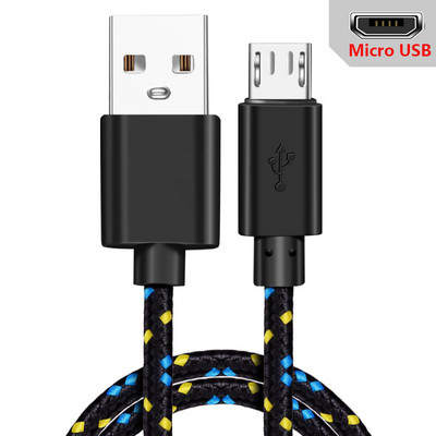 Micro USB kábel 1m/2m/3m adatszinkronizáló USB töltőkábel Samsung Huawei Xiaomi HTC Android telefonhoz Nylon fonott Microusb kábelek