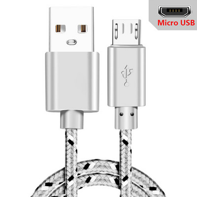 Micro USB kábel 1m/2m/3m adatszinkronizáló USB töltőkábel Samsung Huawei Xiaomi HTC Android telefonhoz Nylon fonott Microusb kábelek