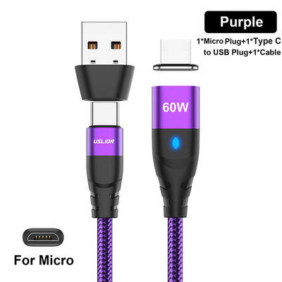Cablu de încărcare rapid PD USLION 60W USB C la tip C Cablu de date micro magnetic 3A Cablu USB pentru iPhone 13 Macbook Huawei Samsung S22