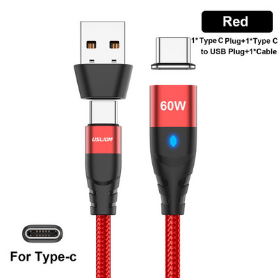 Cablu de încărcare rapid PD USLION 60W USB C la tip C Cablu de date micro magnetic 3A Cablu USB pentru iPhone 13 Macbook Huawei Samsung S22