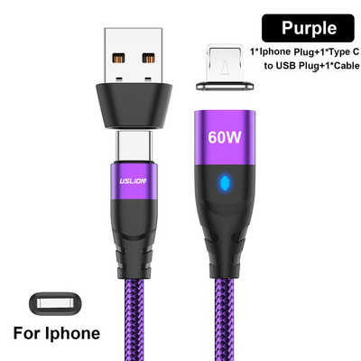 Cablu de încărcare rapid PD USLION 60W USB C la tip C Cablu de date micro magnetic 3A Cablu USB pentru iPhone 13 Macbook Huawei Samsung S22