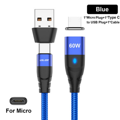 Cablu de încărcare rapid PD USLION 60W USB C la tip C Cablu de date micro magnetic 3A Cablu USB pentru iPhone 13 Macbook Huawei Samsung S22