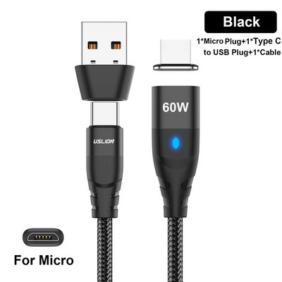 Cablu de încărcare rapid PD USLION 60W USB C la tip C Cablu de date micro magnetic 3A Cablu USB pentru iPhone 13 Macbook Huawei Samsung S22