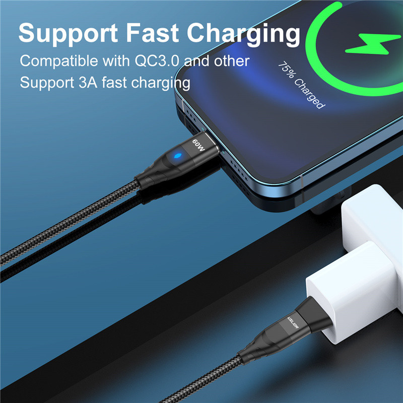 Cablu de încărcare rapid PD USLION 60W USB C la tip C Cablu de date micro magnetic 3A Cablu USB pentru iPhone 13 Macbook Huawei Samsung S22