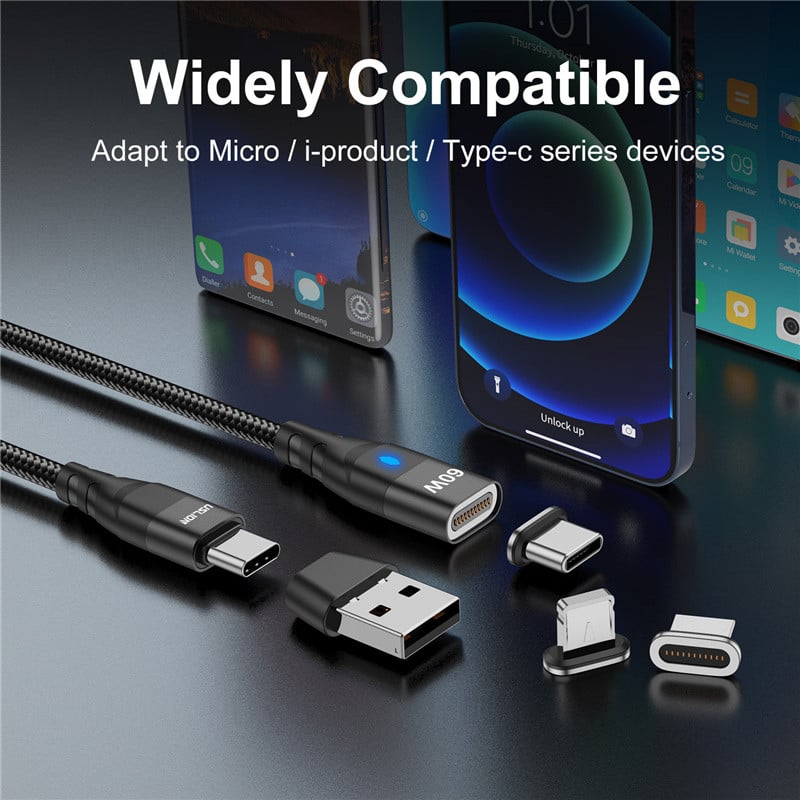 Cablu de încărcare rapid PD USLION 60W USB C la tip C Cablu de date micro magnetic 3A Cablu USB pentru iPhone 13 Macbook Huawei Samsung S22