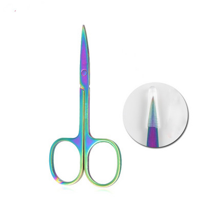 Fierbinte 1 buc Inel de silicon verde din oțel inoxidabil Curcubeu Sprâncene tăiat Instrumente de machiaj Foarfece de frumusețe Foarfece pentru cuticulă tăiată cu tifon.
