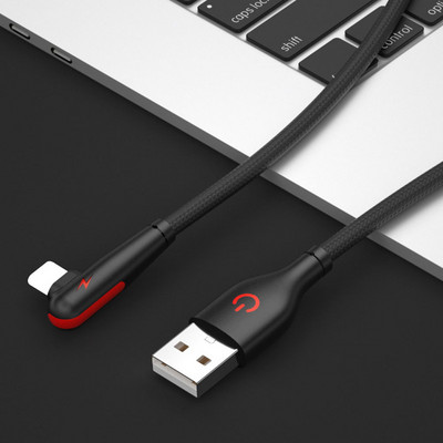 3A 90 kraadi USB laadija kaabel küünarnukk andmeedastuskaabel iPhone 6 7 8 Plus 11 12 13 Pro Max X XR iPadi kiirlaadimisjuhe 2 m