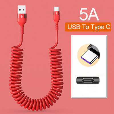 Cablu de date USB tip C 66W 5A Cablu de încărcare rapid telescopic 3A Micro USB Spring Pull pentru Sumsung Xiaomi POCO iPhone13 14 Pro Max