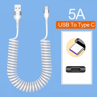Cablu de date USB tip C 66W 5A Cablu de încărcare rapid telescopic 3A Micro USB Spring Pull pentru Sumsung Xiaomi POCO iPhone13 14 Pro Max