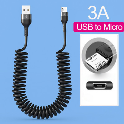 Cablu de date USB tip C 66W 5A Cablu de încărcare rapid telescopic 3A Micro USB Spring Pull pentru Sumsung Xiaomi POCO iPhone13 14 Pro Max