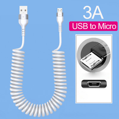 Cablu de date USB tip C 66W 5A Cablu de încărcare rapid telescopic 3A Micro USB Spring Pull pentru Sumsung Xiaomi POCO iPhone13 14 Pro Max