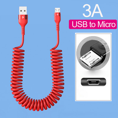 Cablu de date USB tip C 66W 5A Cablu de încărcare rapid telescopic 3A Micro USB Spring Pull pentru Sumsung Xiaomi POCO iPhone13 14 Pro Max