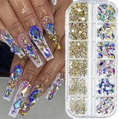 12 grile/cutie Cristal Nail Art Strass Sticla SS4-SS16 Pietre pentru unghii Shiny Flatback 3D DIY Nail Art Decoration