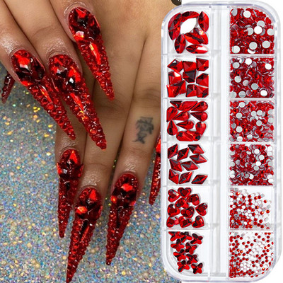 12 grile/cutie Cristal Nail Art Strass Sticla SS4-SS16 Pietre pentru unghii Shiny Flatback 3D DIY Nail Art Decoration